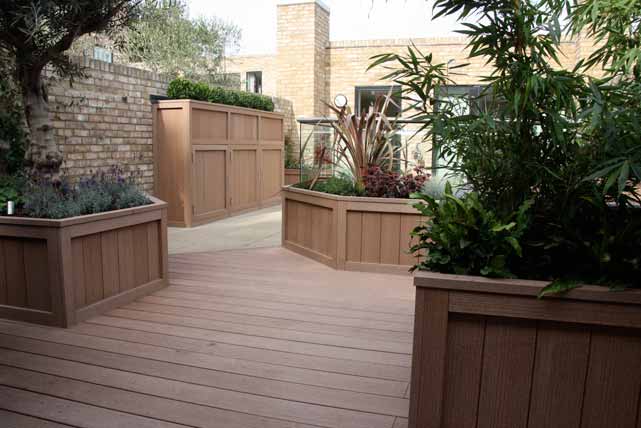 Decking boards and planters coordinate